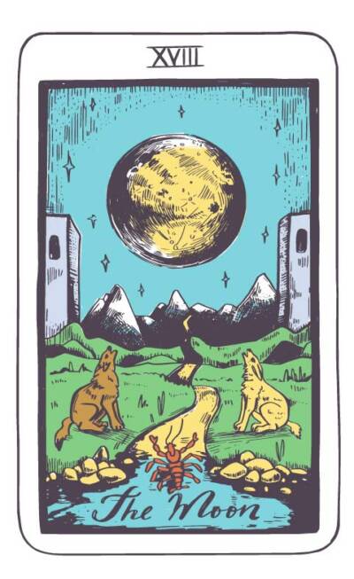 Karta Tarota Księżyc – Cień dla Ryb (mgła i projekcje) 2–8 lutego 2026