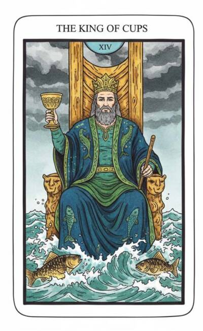 Karta Tarota Król Kielichów – Cień dla Lwa (emocje pod kontrolą) 2–8 lutego 2026