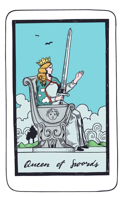 Waga – Królowa Mieczy: horoskop tarota 16-22 lutego 2026 (karta rady)