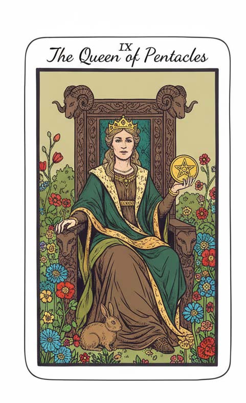Byk – Królowa Denarów (karta mocy) tarot 2-8 marca 2026: stabilność, bezpieczeństwo, praktyczne decyzje, dbanie o dom, ciało i finanse, spokój zamiast pośpiechu