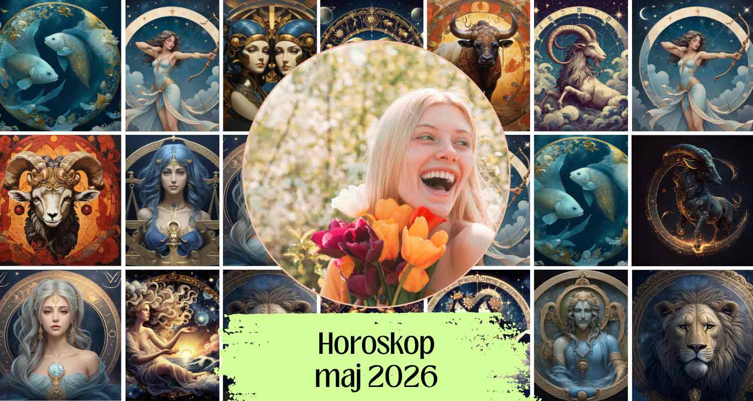 Zestawienie horoskopów na maj 2026 dla wszystkich znaków zodiaku - grafika astrologiczna
