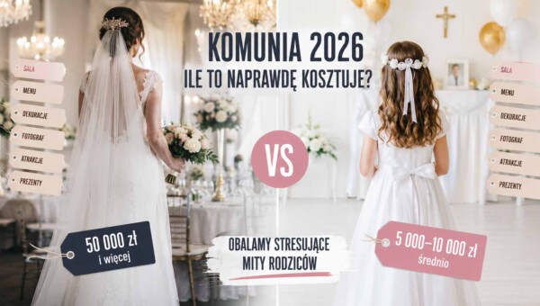 Komunia kontra wesele – dziewczynka komunijna i panna młoda porównanie kosztów uroczystości