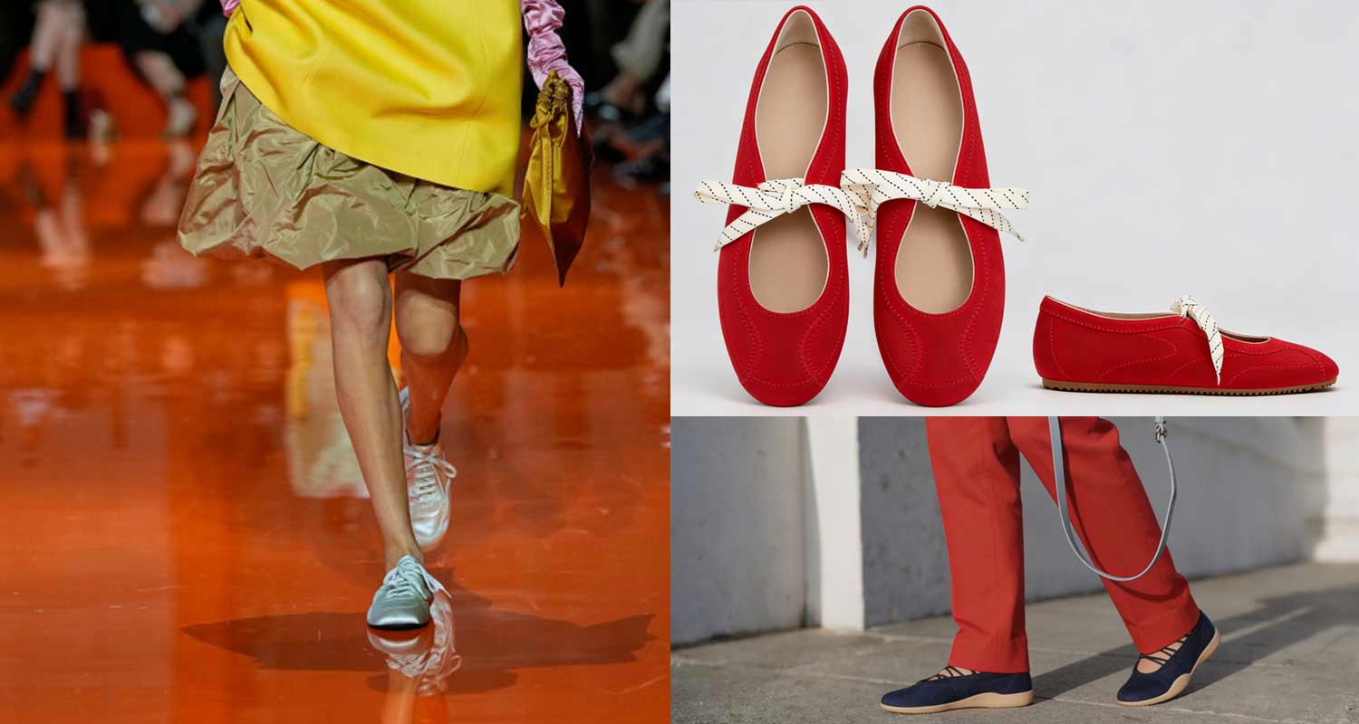 Sneakeriny jako modne buty na lato 2026 - hybryda balerin i sneakersów w stylizacji street style