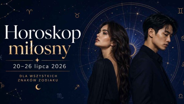 Horoskop miłosny 20–26 lipca 2026 dla wszystkich znaków zodiaku – zakochana para na astrologicznym tle