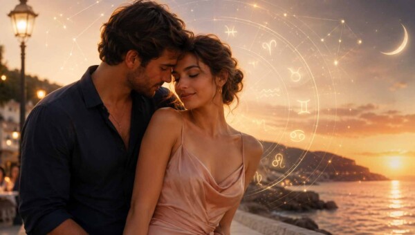 Horoskop miłosny na wakacje 2026 dla wszystkich znaków zodiaku - astrologiczna grafika o letnich relacjach, flirtach i uczuciach