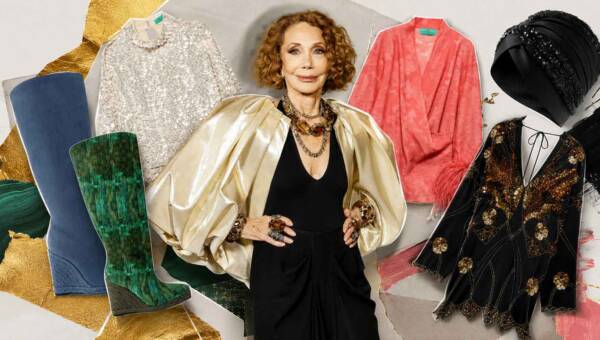 Marisa Berenson w otoczeniu kozaków na espadrylowym koturnie, cekinowych ubrań i dodatków z kolekcji The House of Marisa dla Zary
