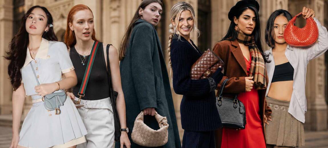 Kobiety w stylizacjach street style z kultowymi torebkami it-bags marek Dior, Gucci, Bottega Veneta, Chanel i Louis Vuitton