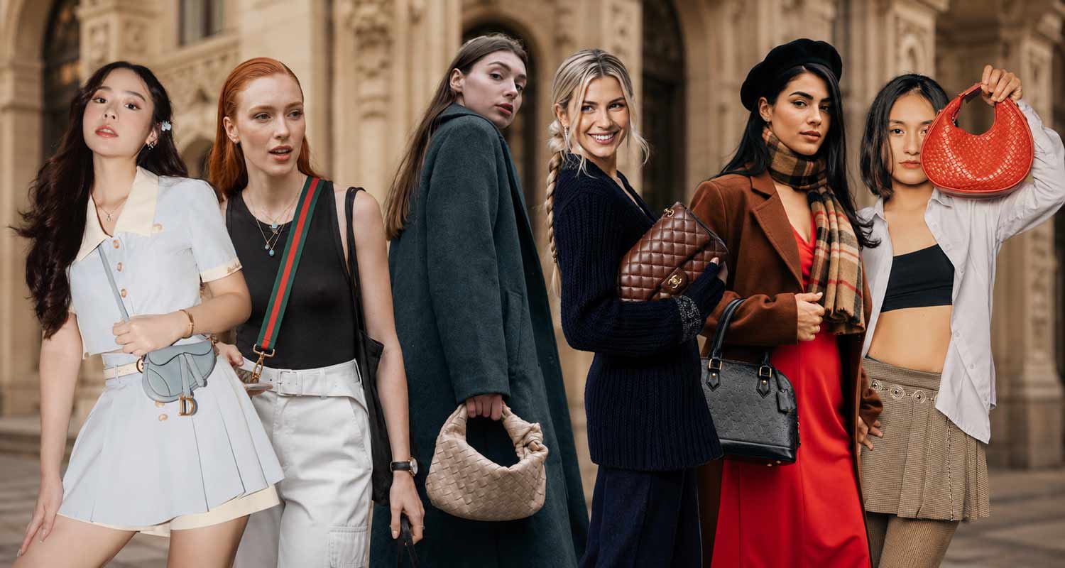 Kobiety w stylizacjach street style z kultowymi torebkami it-bags marek Dior, Gucci, Bottega Veneta, Chanel i Louis Vuitton
