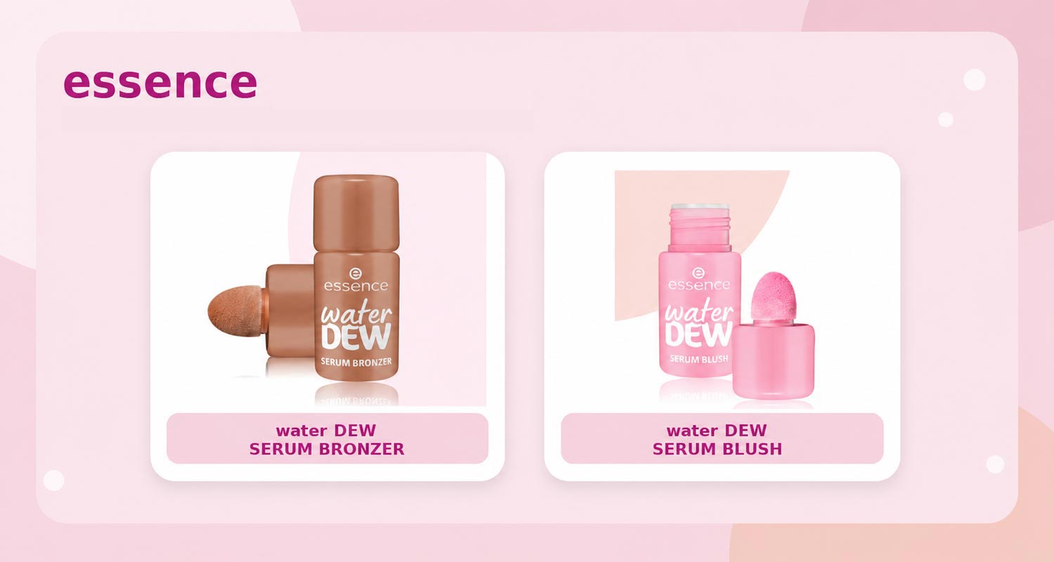 Essence water DEW Serum Bronzer i Serum Blush – bronzer i róż o mokrym wykończeniu
