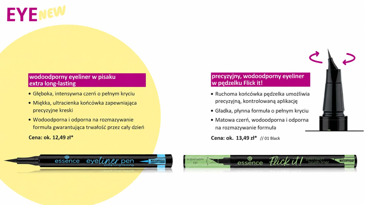 Wodoodporne eyelinery essence extra long-lasting i Flick it z ruchomą końcówką