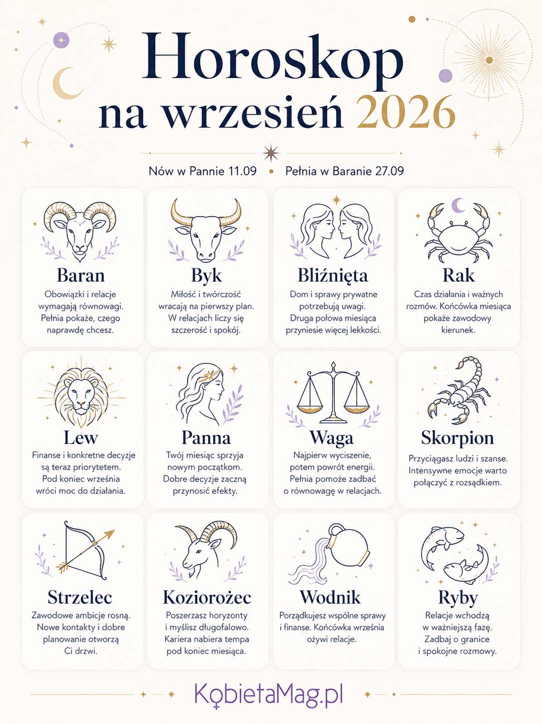 Horoskop na wrzesień 2026 – najważniejsze wskazówki dla 12 znaków zodiaku